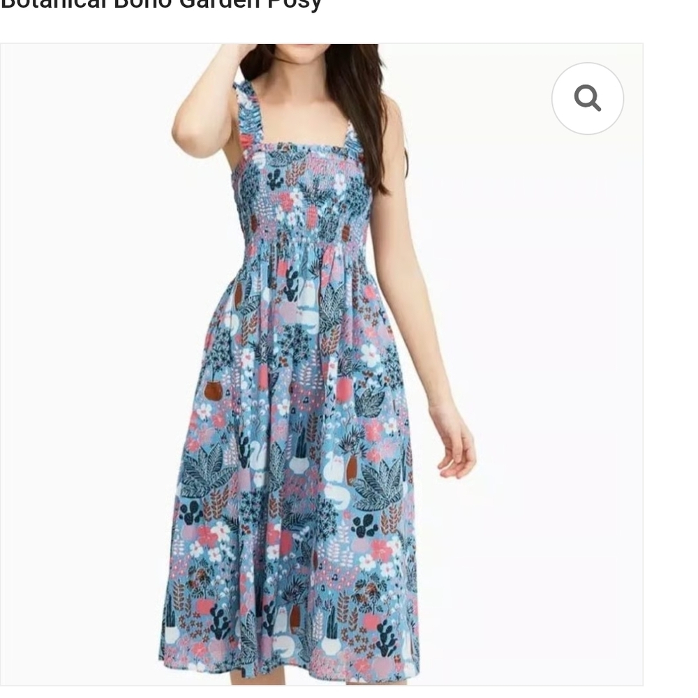 kate spade Blue Botanical Floral Smocked Midi Dress
